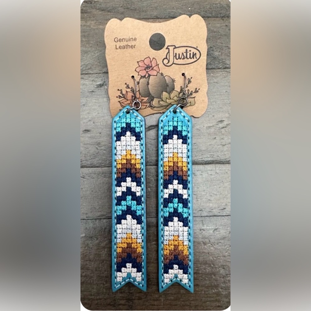 Justin Boots Blue and Gold Beaded Earrings